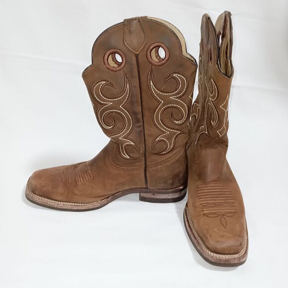 Reyme Boots Mens 7.5 Brown Leather Square Toe Pull On Cowboy Western